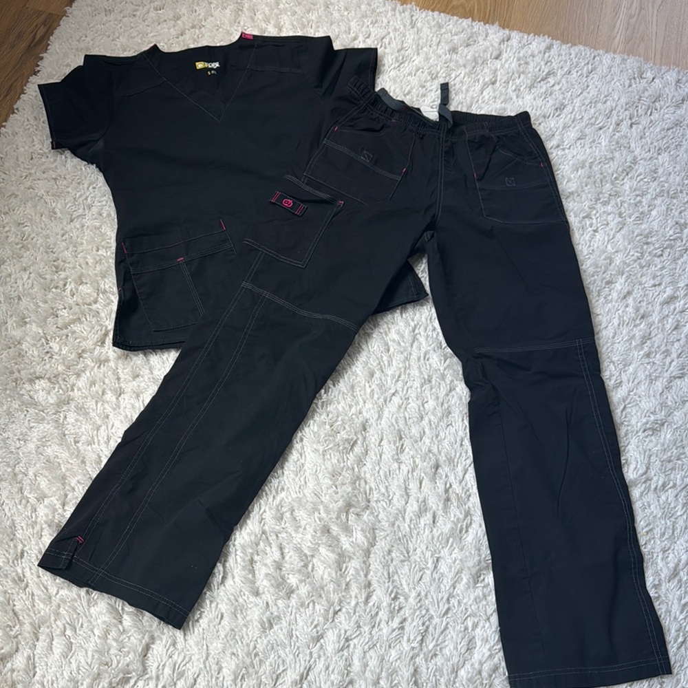 Black Scrub Set with Pink Accents